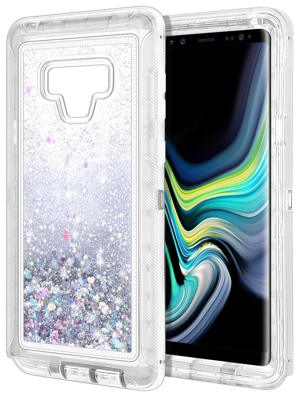 Galaxy Note 9 Star Dust Quick Stand Clear Armor Robot Case (Silver)